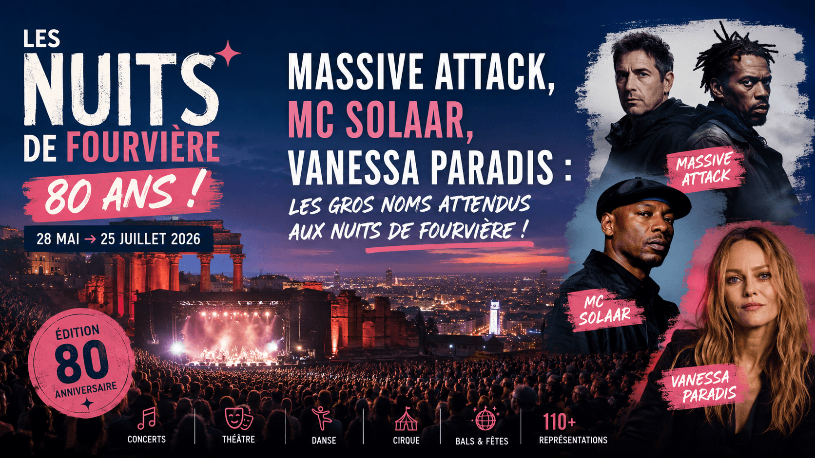 Massive Attack, MC Solaar, Vanessa Paradis : les gros noms attendus aux Nuits de Fourvière